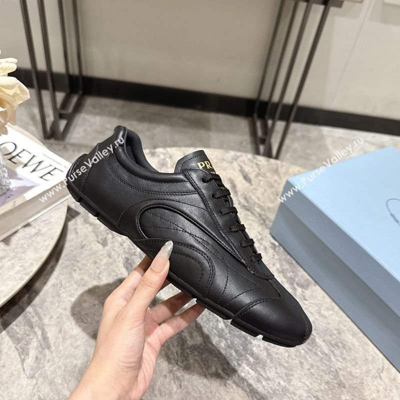 Prada Antiqued Leather Sneakers Black 2025 PR053004 (HQG-250530033)