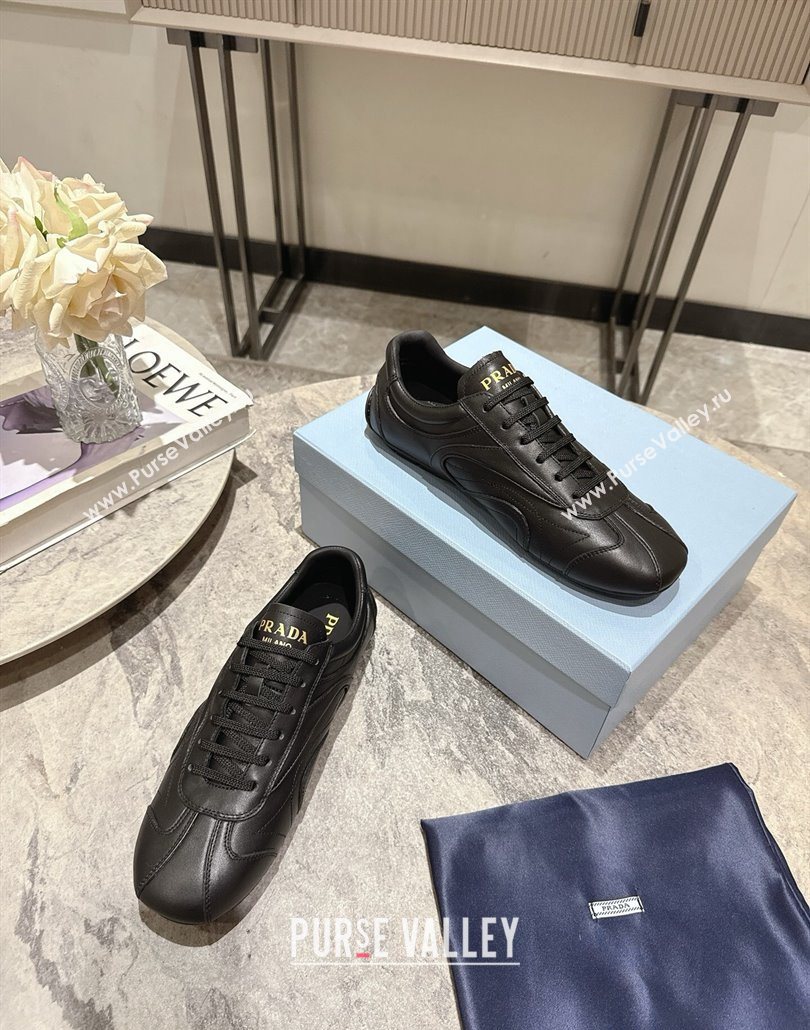 Prada Antiqued Leather Sneakers Black 2025 PR053004 (HQG-250530033)