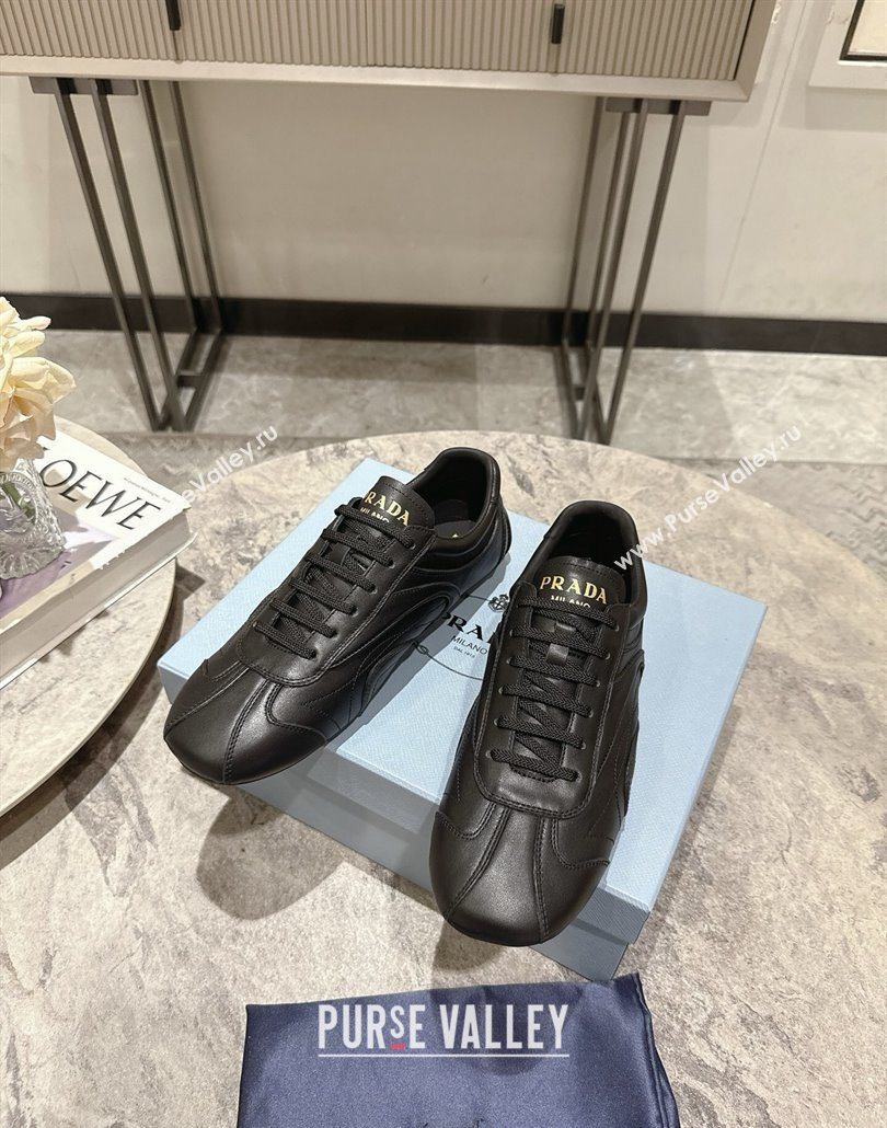 Prada Antiqued Leather Sneakers Black 2025 PR053004 (HQG-250530033)