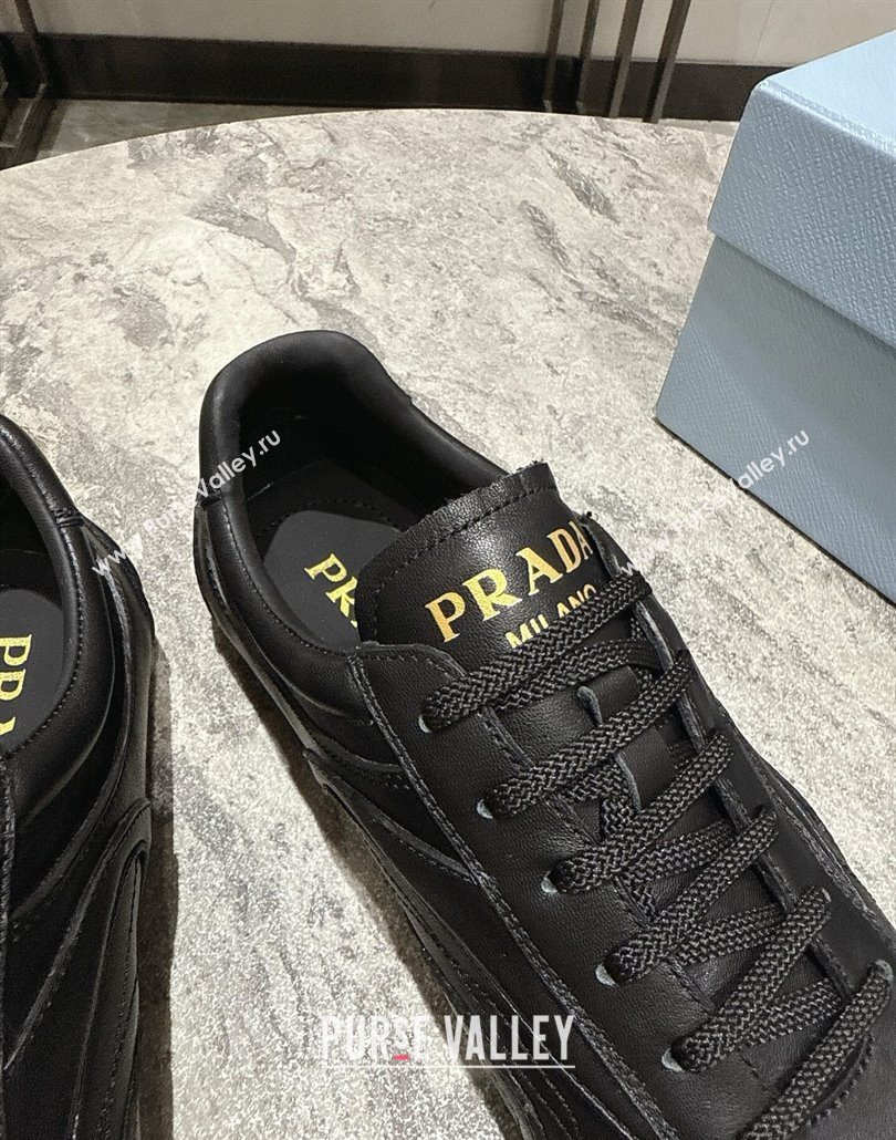 Prada Antiqued Leather Sneakers Black 2025 PR053004 (HQG-250530033)