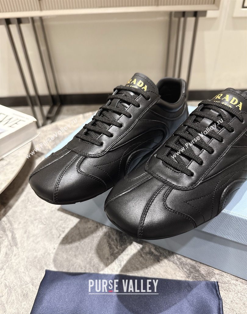 Prada Antiqued Leather Sneakers Black 2025 PR053004 (HQG-250530033)