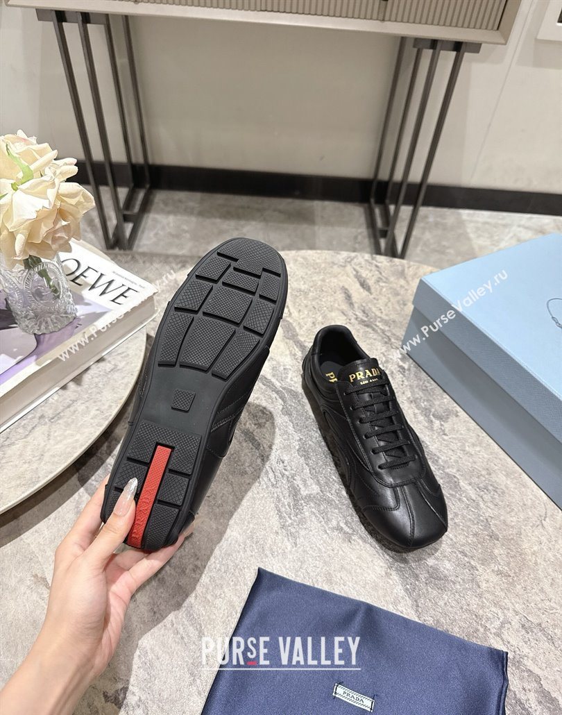 Prada Antiqued Leather Sneakers Black 2025 PR053004 (HQG-250530033)