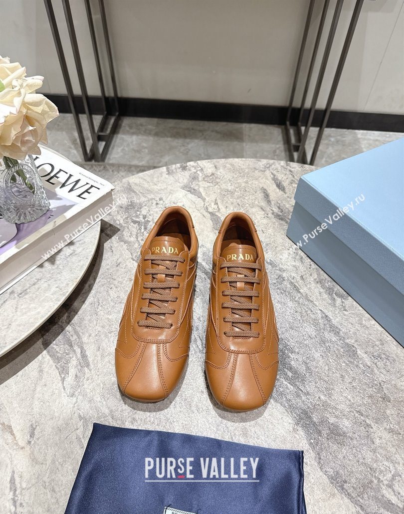 Prada Antiqued Leather Sneakers Light Brown 2025 PR053004 (HQG-250530034)