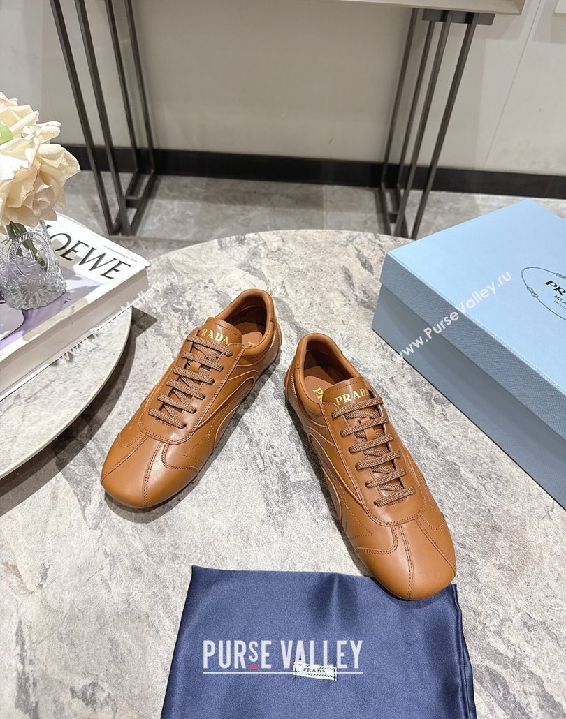 Prada Antiqued Leather Sneakers Light Brown 2025 PR053004 (HQG-250530034)
