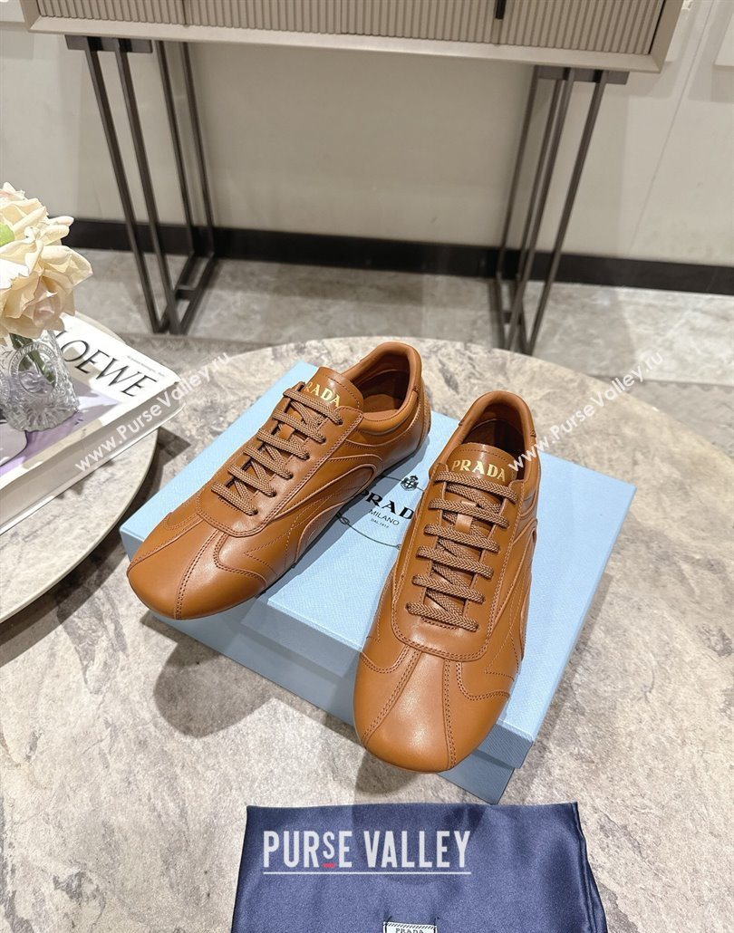 Prada Antiqued Leather Sneakers Light Brown 2025 PR053004 (HQG-250530034)