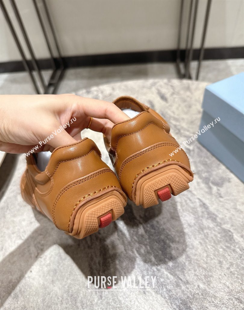 Prada Antiqued Leather Sneakers Light Brown 2025 PR053004 (HQG-250530034)