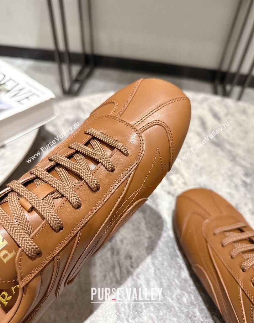 Prada Antiqued Leather Sneakers Light Brown 2025 PR053004 (HQG-250530034)