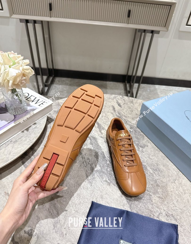 Prada Antiqued Leather Sneakers Light Brown 2025 PR053004 (HQG-250530034)