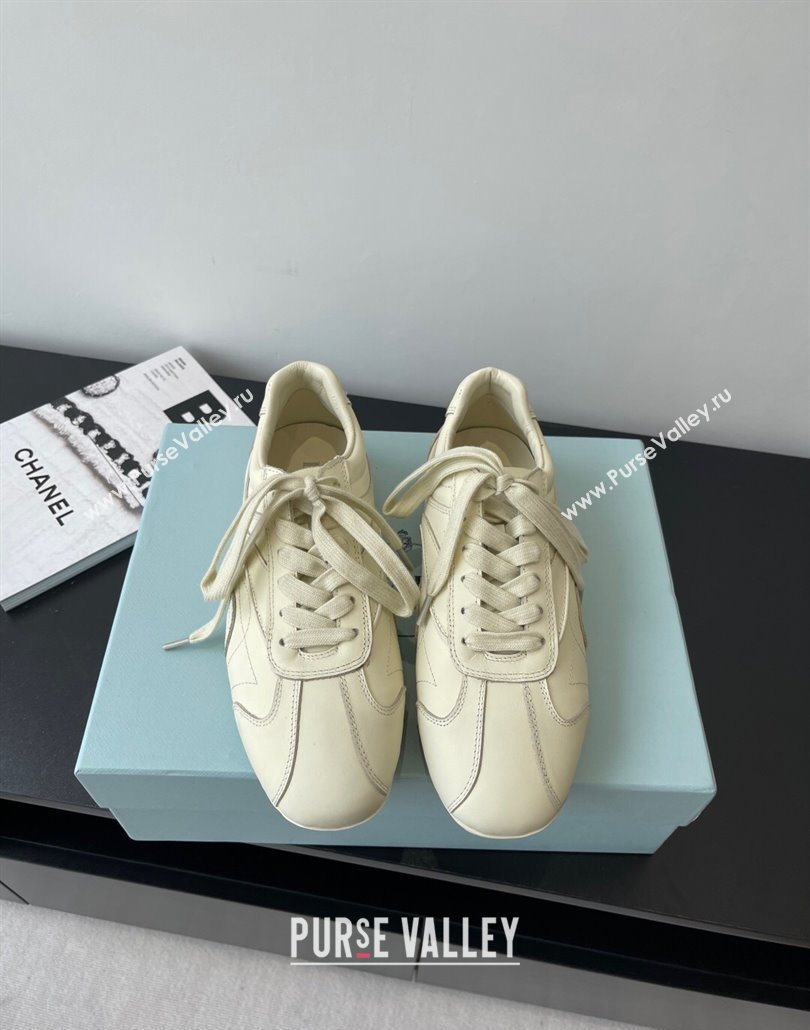 Prada Antiqued Leather Sneakers Cream White 2025 PR053004 (HQG-250530035)