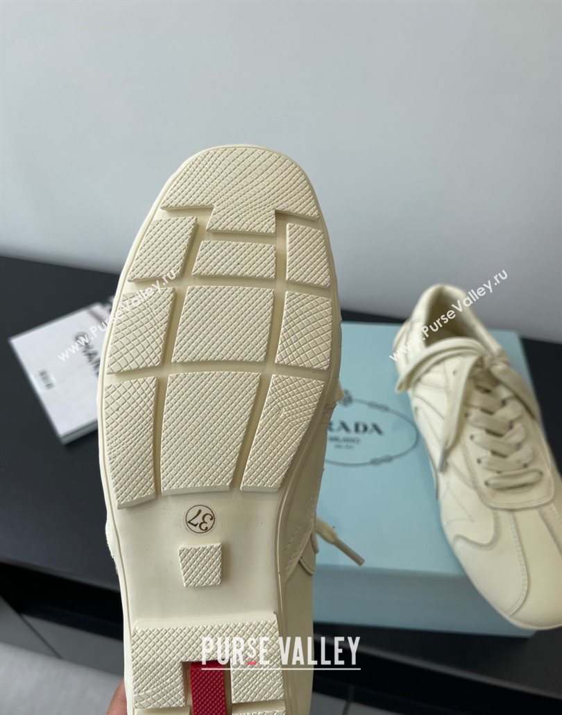 Prada Antiqued Leather Sneakers Cream White 2025 PR053004 (HQG-250530035)