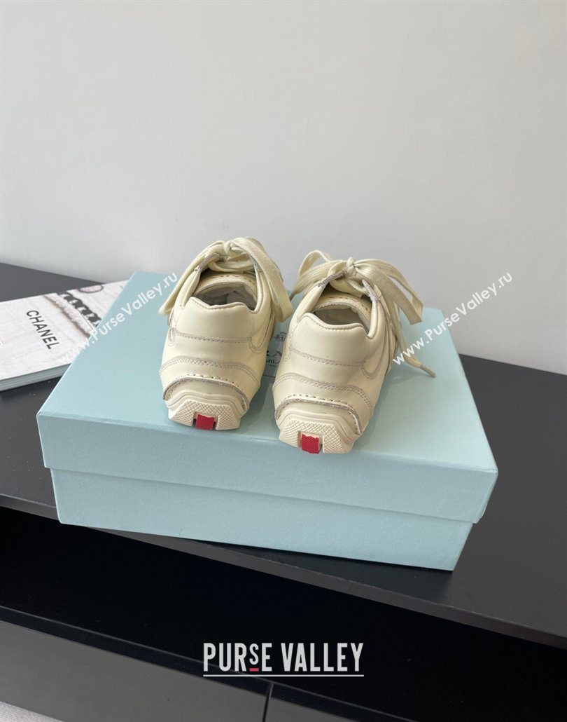 Prada Antiqued Leather Sneakers Cream White 2025 PR053004 (HQG-250530035)