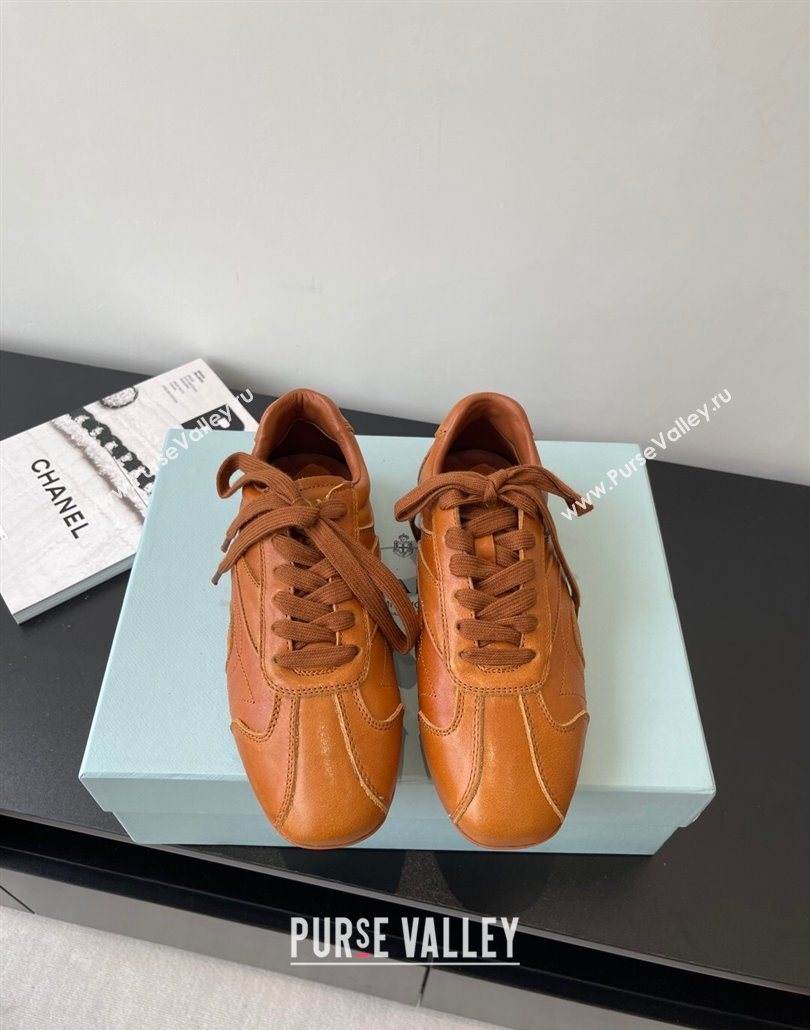 Prada Antiqued Leather Sneakers Brown2 2025 PR053004 (HQG-250530036)