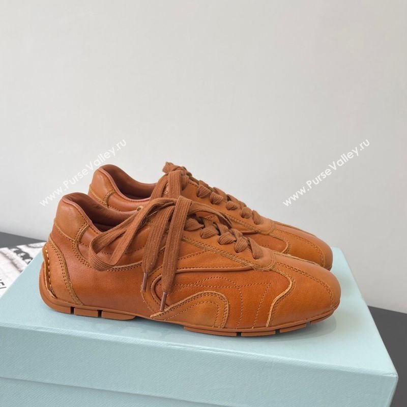 Prada Antiqued Leather Sneakers Brown2 2025 PR053004 (HQG-250530036)