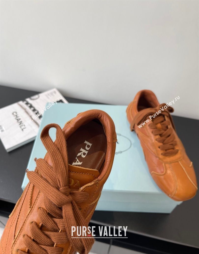 Prada Antiqued Leather Sneakers Brown2 2025 PR053004 (HQG-250530036)
