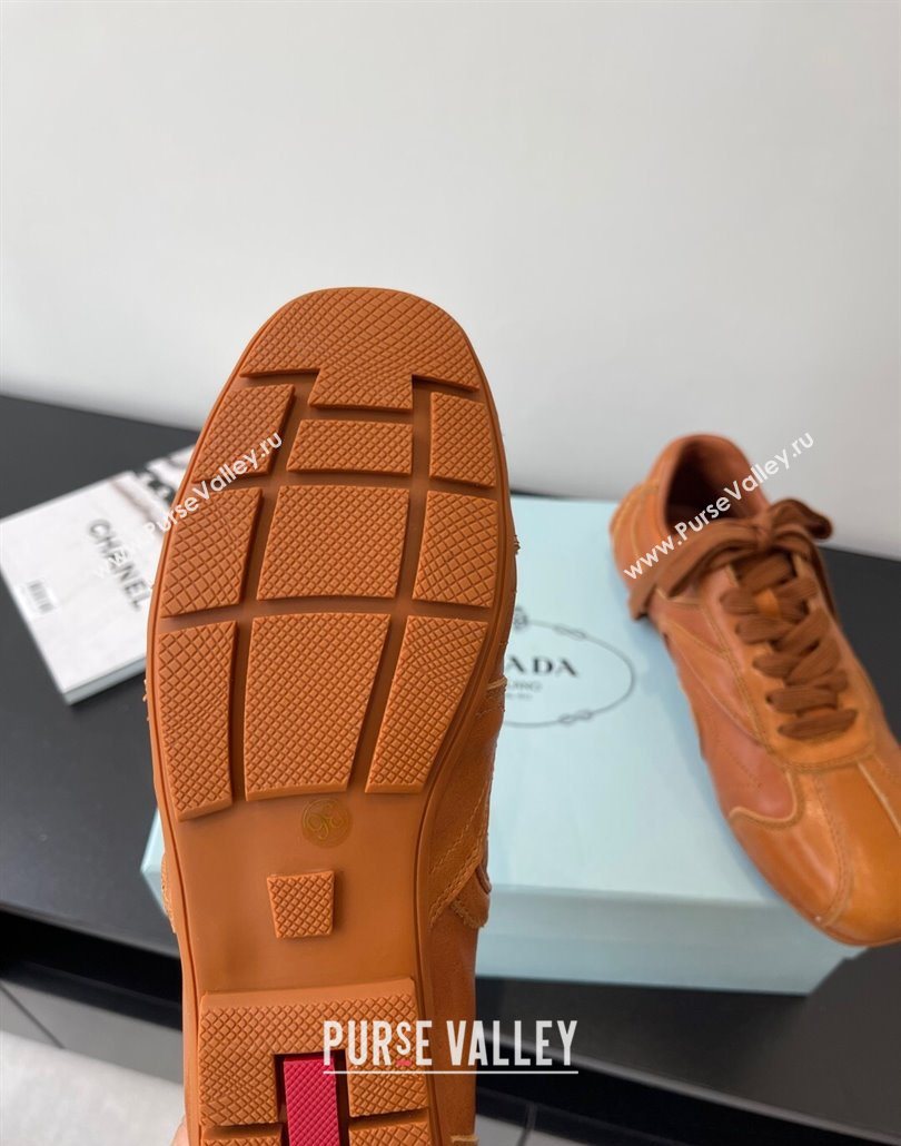 Prada Antiqued Leather Sneakers Brown2 2025 PR053004 (HQG-250530036)