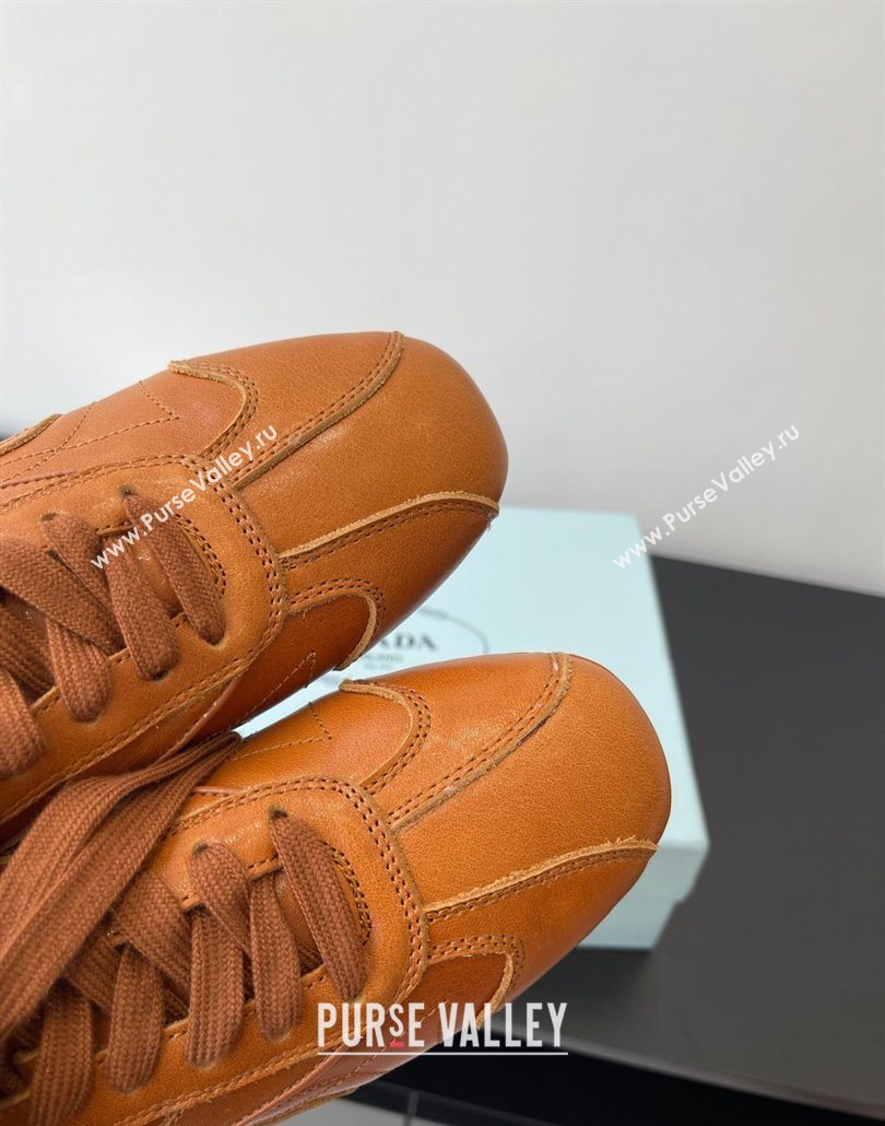 Prada Antiqued Leather Sneakers Brown2 2025 PR053004 (HQG-250530036)