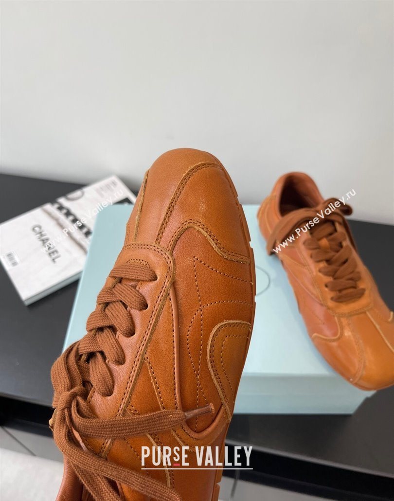 Prada Antiqued Leather Sneakers Brown2 2025 PR053004 (HQG-250530036)