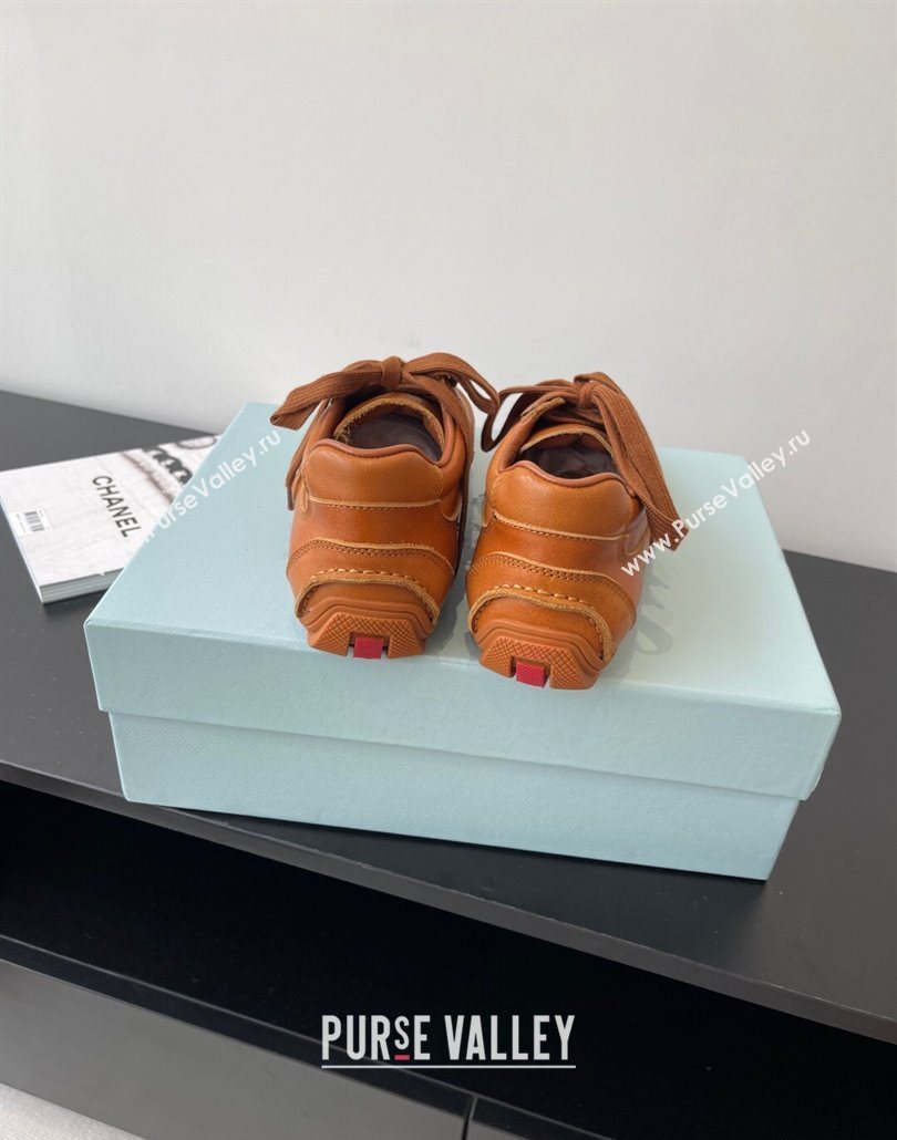 Prada Antiqued Leather Sneakers Brown2 2025 PR053004 (HQG-250530036)