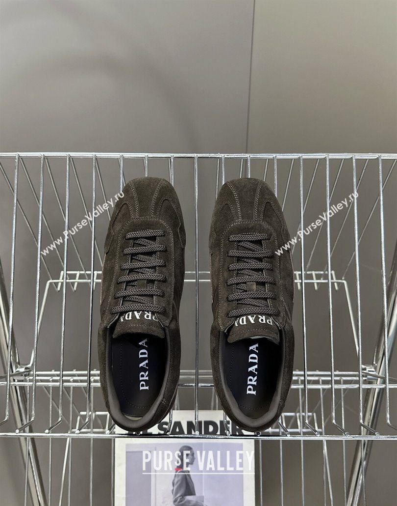 Prada Antiqued Leather and Suede Sneakers Dark Brown 2025 PR060301 (MD-250603001)