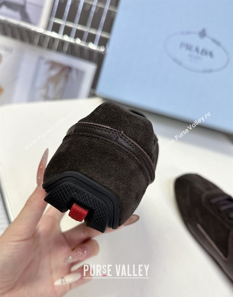 Prada Antiqued Leather and Suede Sneakers Dark Brown 2025 PR060301 (MD-250603001)