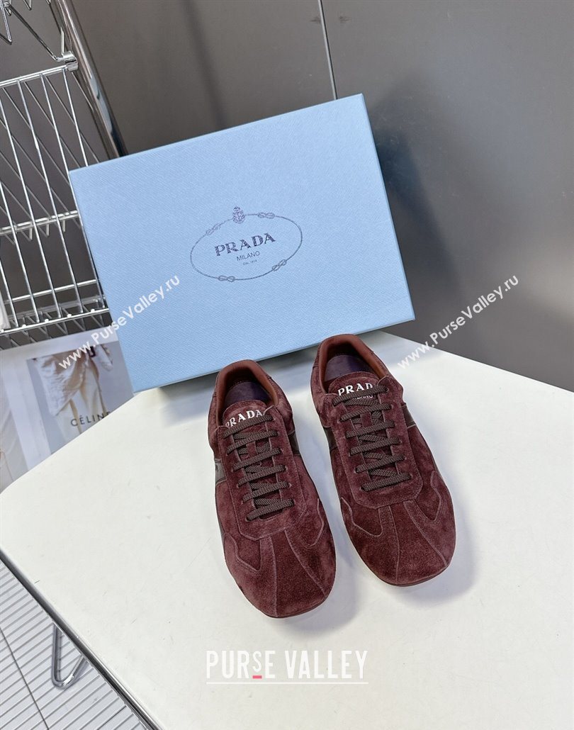 Prada Antiqued Leather and Suede Sneakers Brown2 2025 PR060301 (MD-250603002)