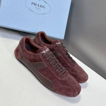 Prada Antiqued Leather and Suede Sneakers Brown2 2025 PR060301 (MD-250603002)