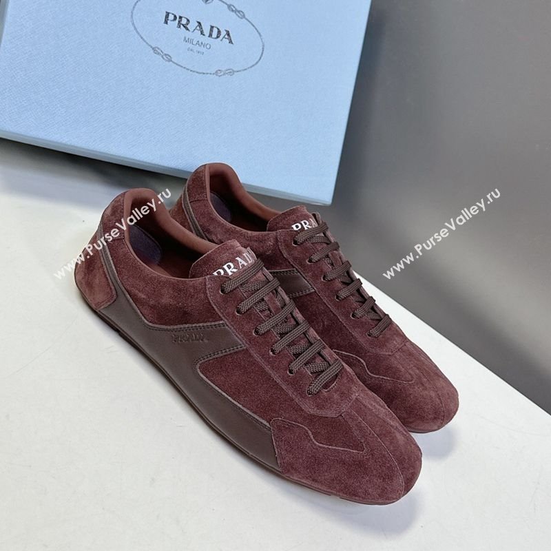 Prada Antiqued Leather and Suede Sneakers Brown2 2025 PR060301 (MD-250603002)