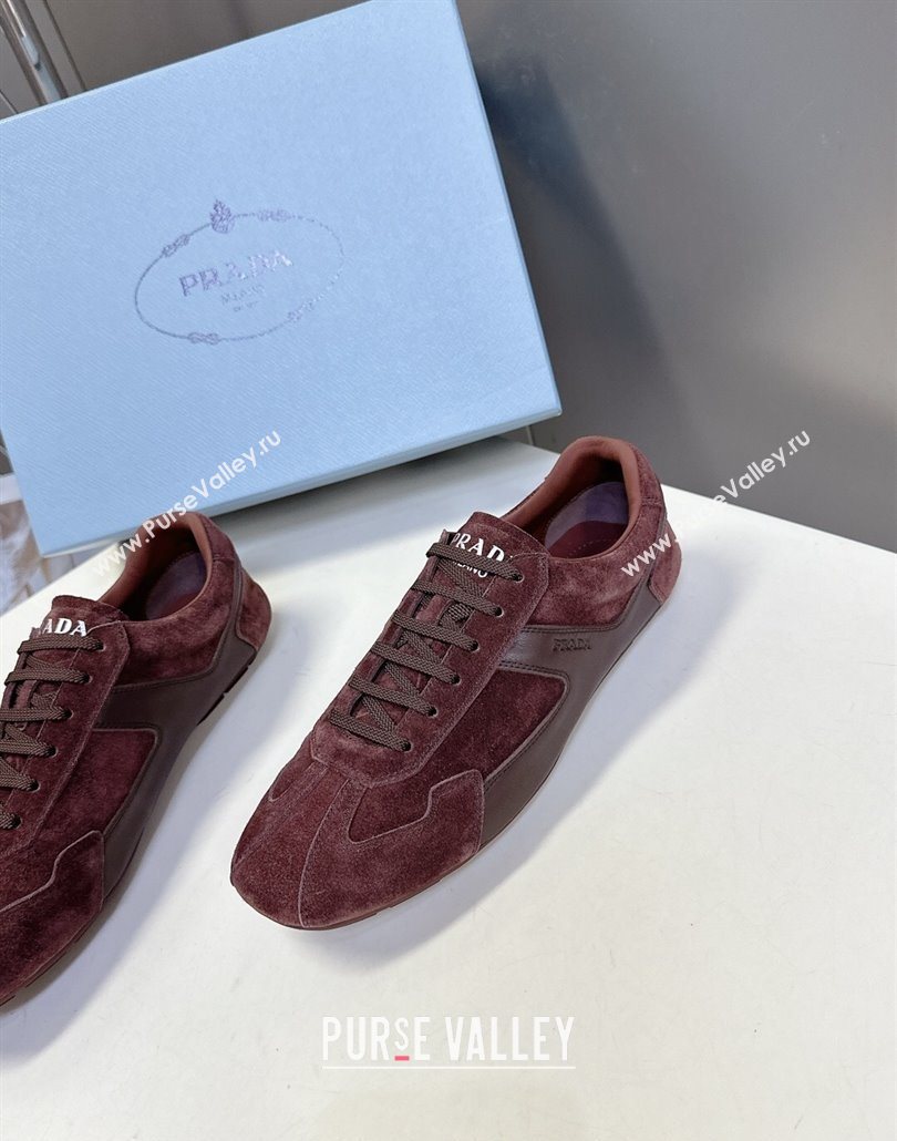 Prada Antiqued Leather and Suede Sneakers Brown2 2025 PR060301 (MD-250603002)
