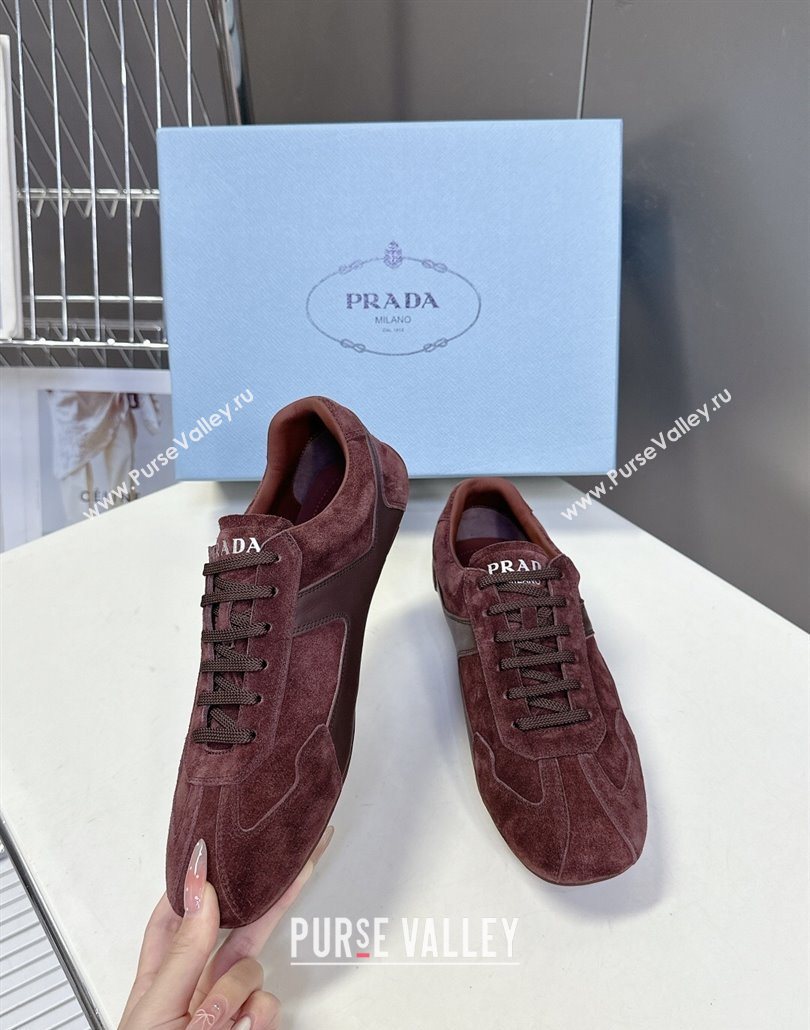 Prada Antiqued Leather and Suede Sneakers Brown2 2025 PR060301 (MD-250603002)