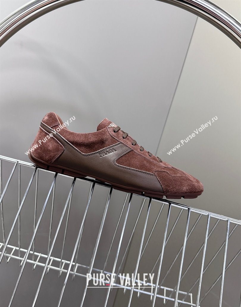 Prada Antiqued Leather and Suede Sneakers Brown2 2025 PR060301 (MD-250603002)