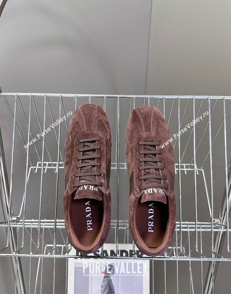 Prada Antiqued Leather and Suede Sneakers Brown2 2025 PR060301 (MD-250603002)