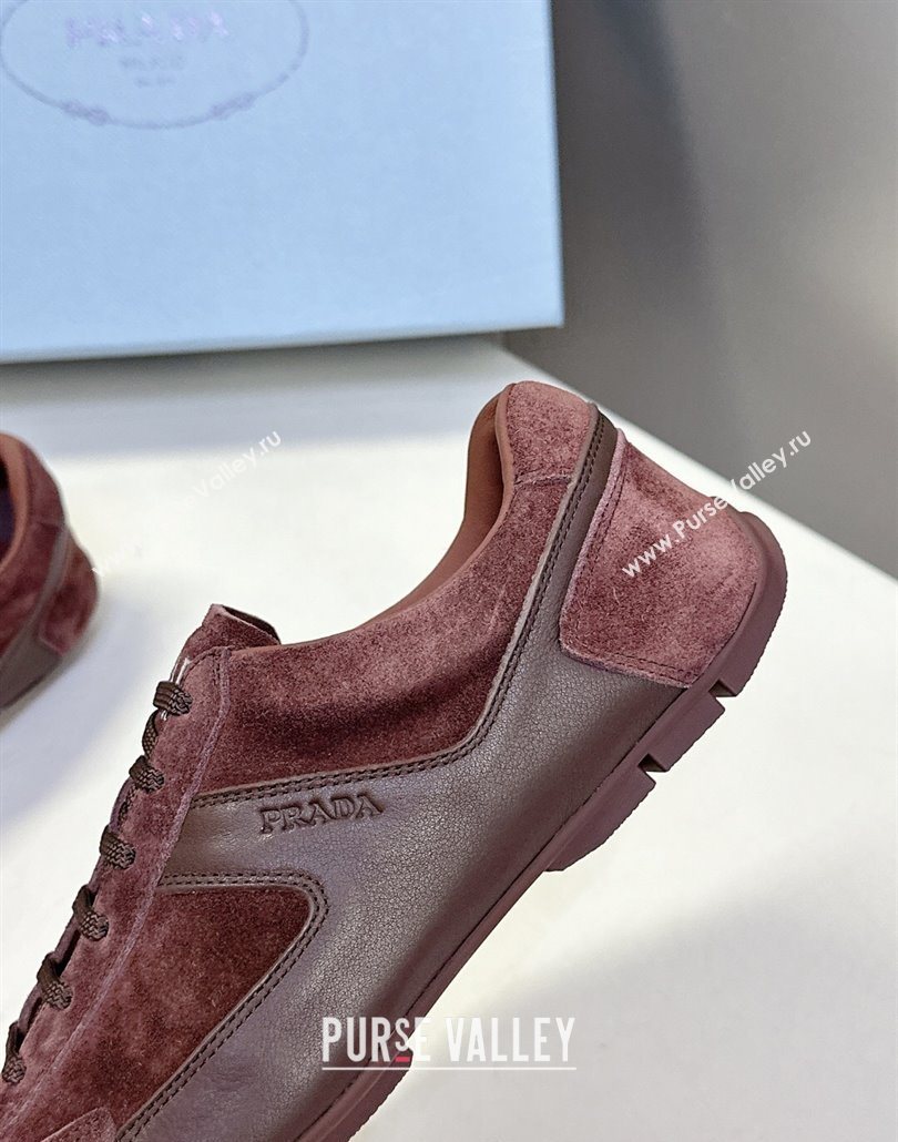 Prada Antiqued Leather and Suede Sneakers Brown2 2025 PR060301 (MD-250603002)