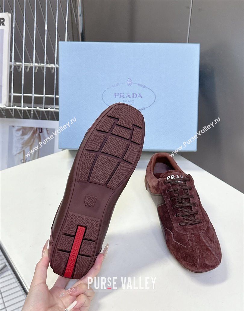 Prada Antiqued Leather and Suede Sneakers Brown2 2025 PR060301 (MD-250603002)
