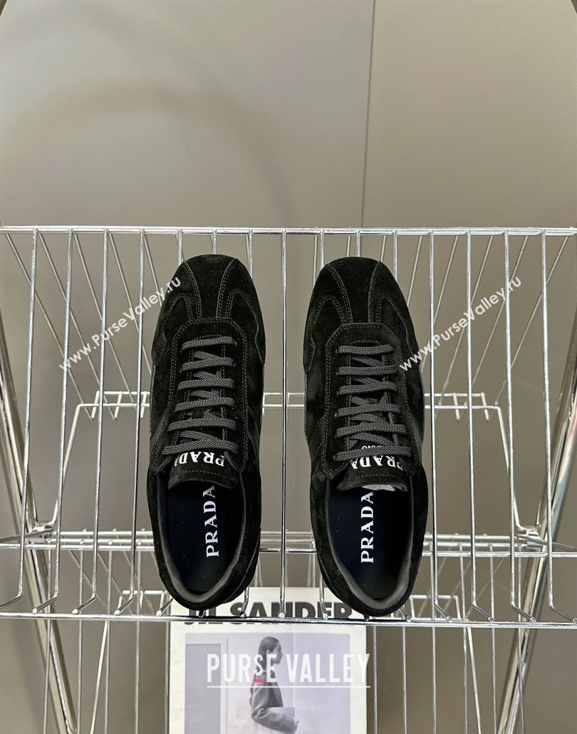 Prada Antiqued Leather and Suede Sneakers Black 2025 PR060301 (MD-250603003)