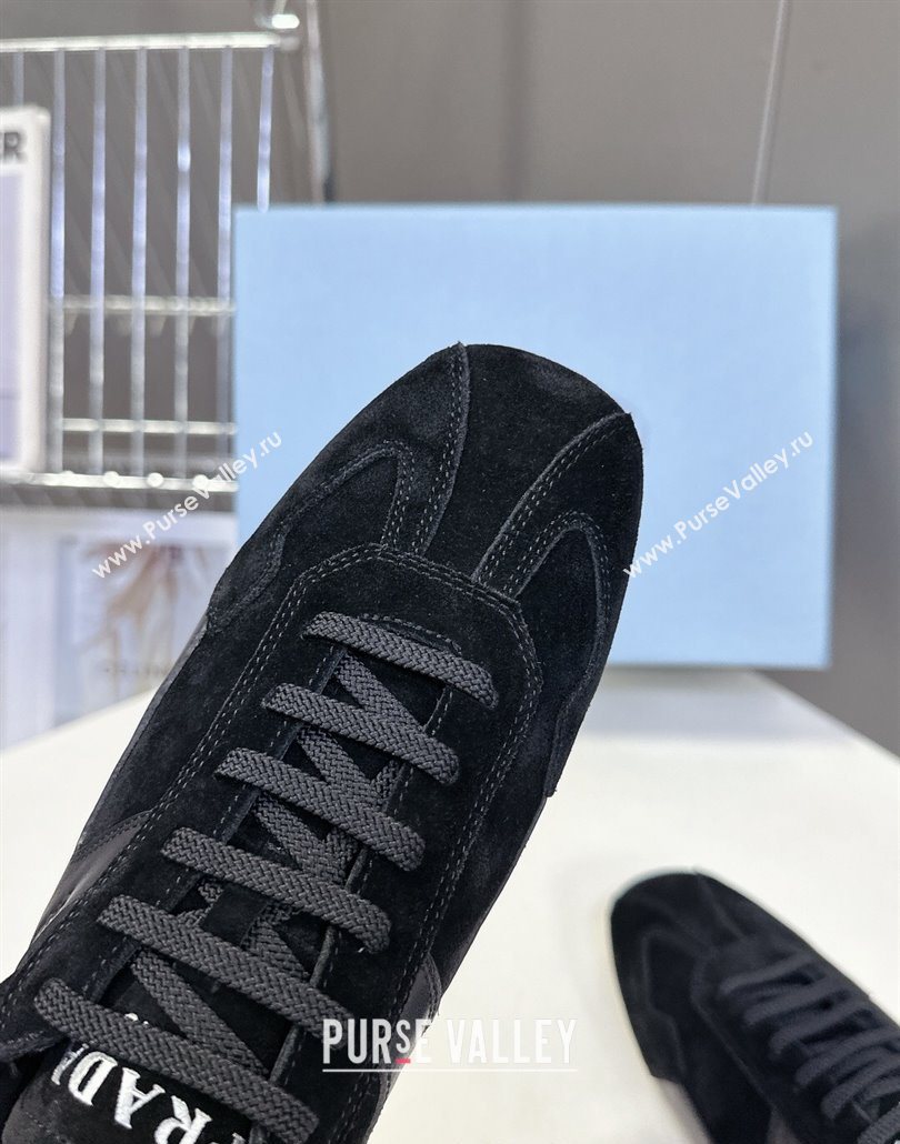 Prada Antiqued Leather and Suede Sneakers Black 2025 PR060301 (MD-250603003)