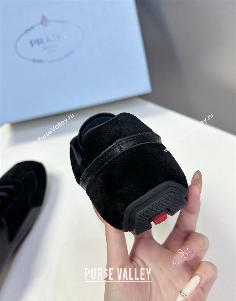 Prada Antiqued Leather and Suede Sneakers Black 2025 PR060301 (MD-250603003)