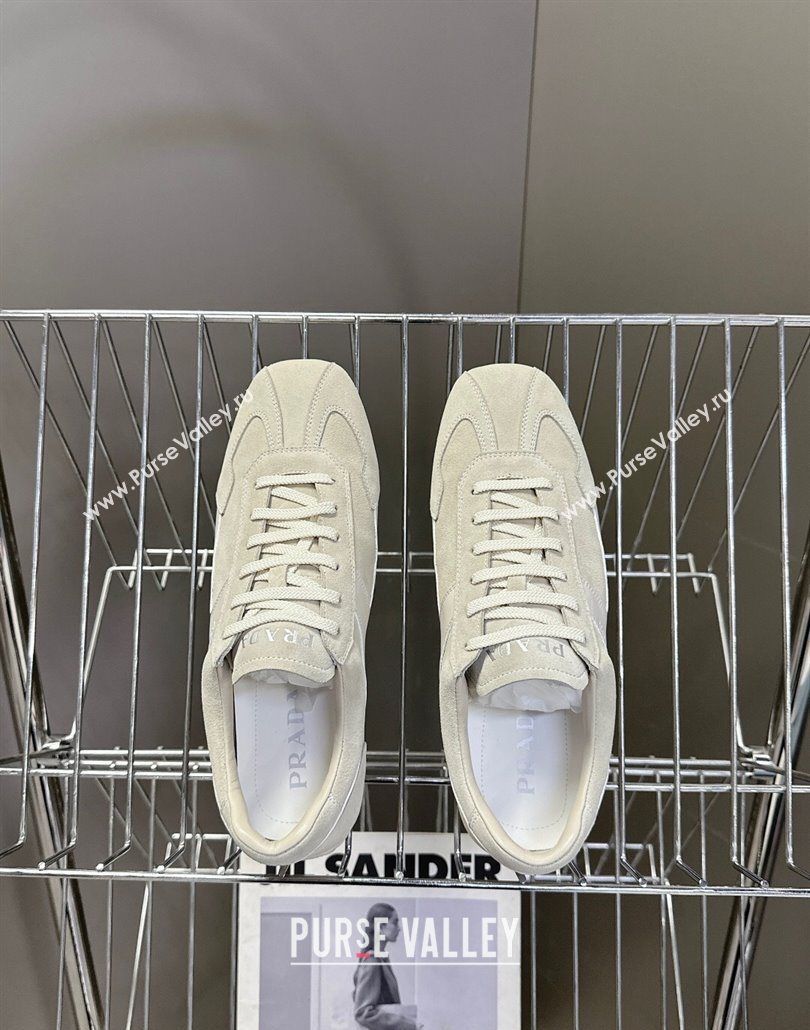 Prada Antiqued Leather and Suede Sneakers White 2025 PR060301 (MD-250603004)