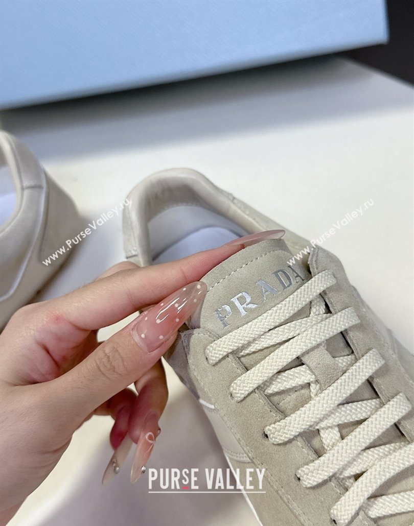 Prada Antiqued Leather and Suede Sneakers White 2025 PR060301 (MD-250603004)