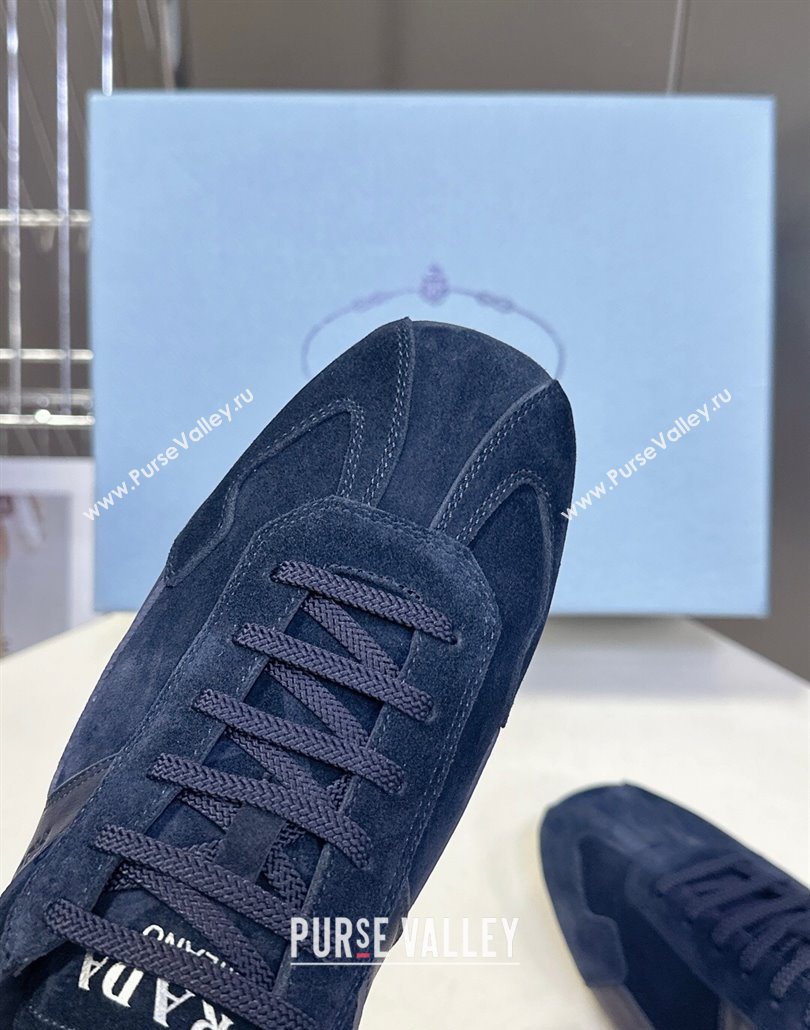 Prada Antiqued Leather and Suede Sneakers Dark Blue 2025 PR060301 (MD-250603005)
