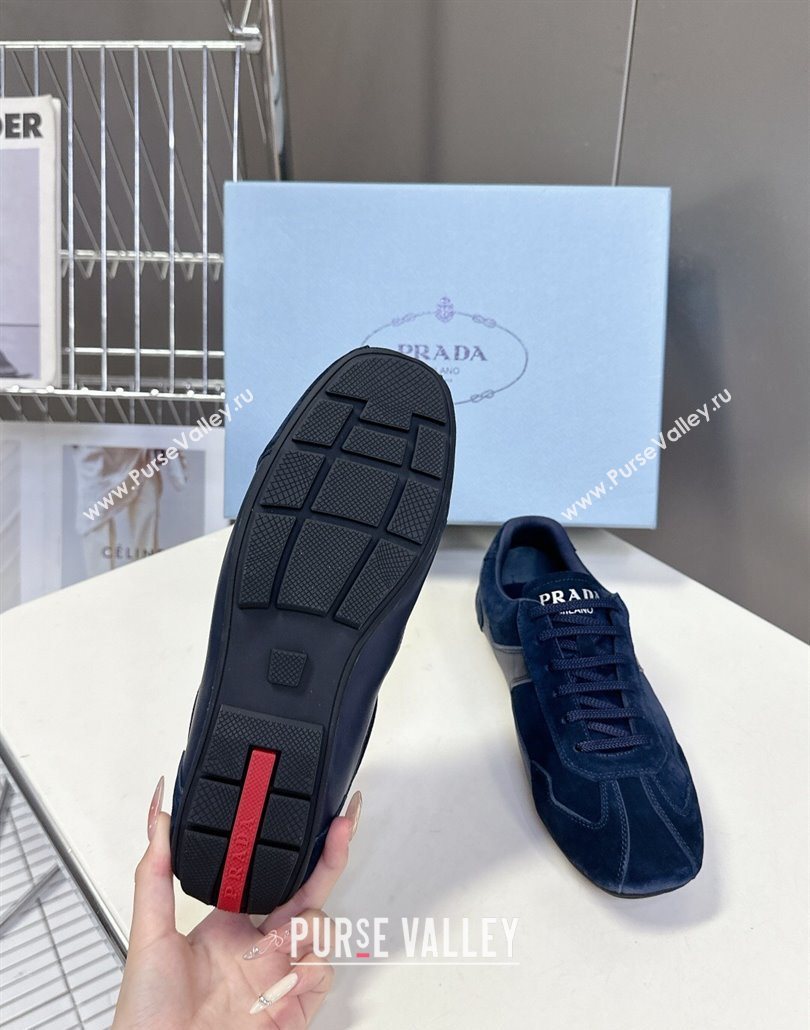 Prada Antiqued Leather and Suede Sneakers Dark Blue 2025 PR060301 (MD-250603005)