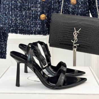 Prada Brushed Leather Pointed Sandals 9.5cm Black 2025 PR053002 (MD-250530021)