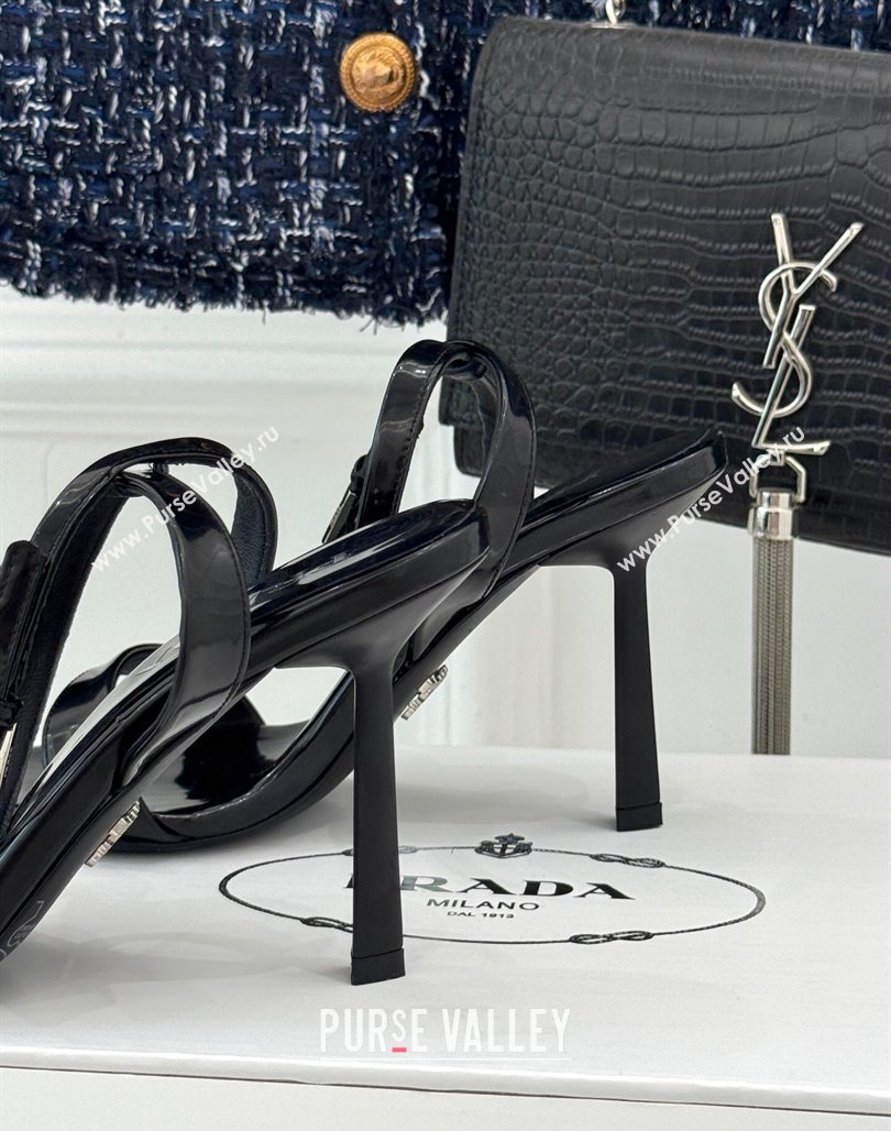 Prada Brushed Leather Pointed Sandals 9.5cm Black 2025 PR053002 (MD-250530021)