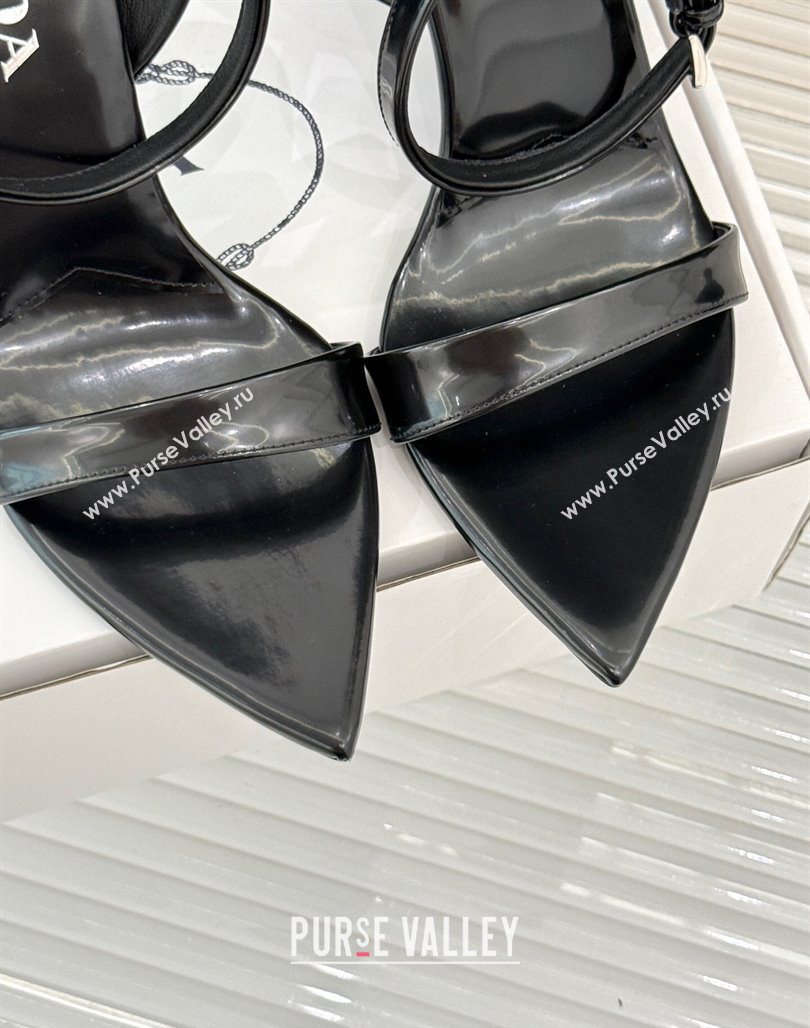 Prada Brushed Leather Pointed Sandals 9.5cm Black 2025 PR053002 (MD-250530021)