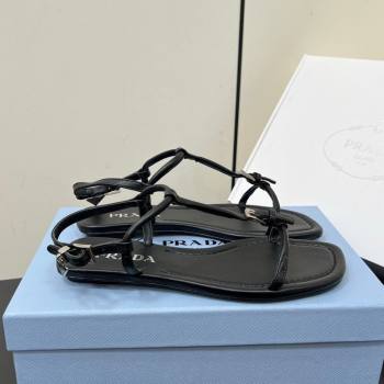 Prada Leather flat sandals with buckle Black 2025 1Y503N (HQG-250603043)