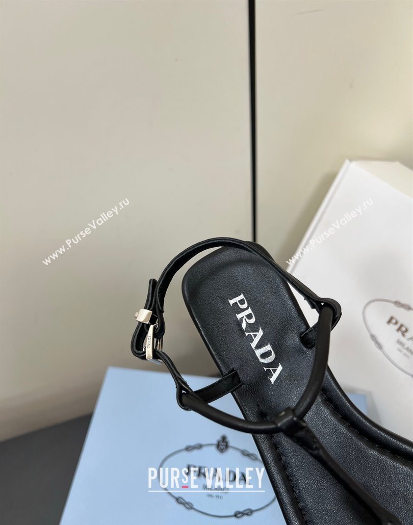 Prada Leather flat sandals with buckle Black 2025 1Y503N (HQG-250603043)