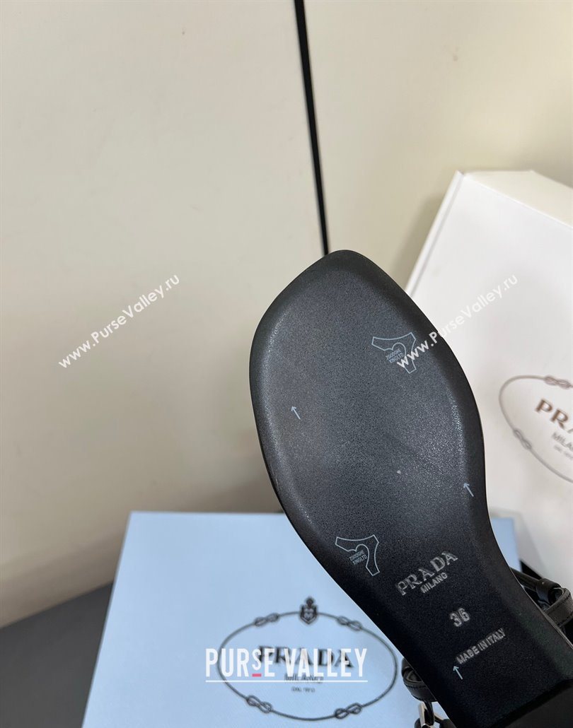 Prada Leather flat sandals with buckle Black 2025 1Y503N (HQG-250603043)