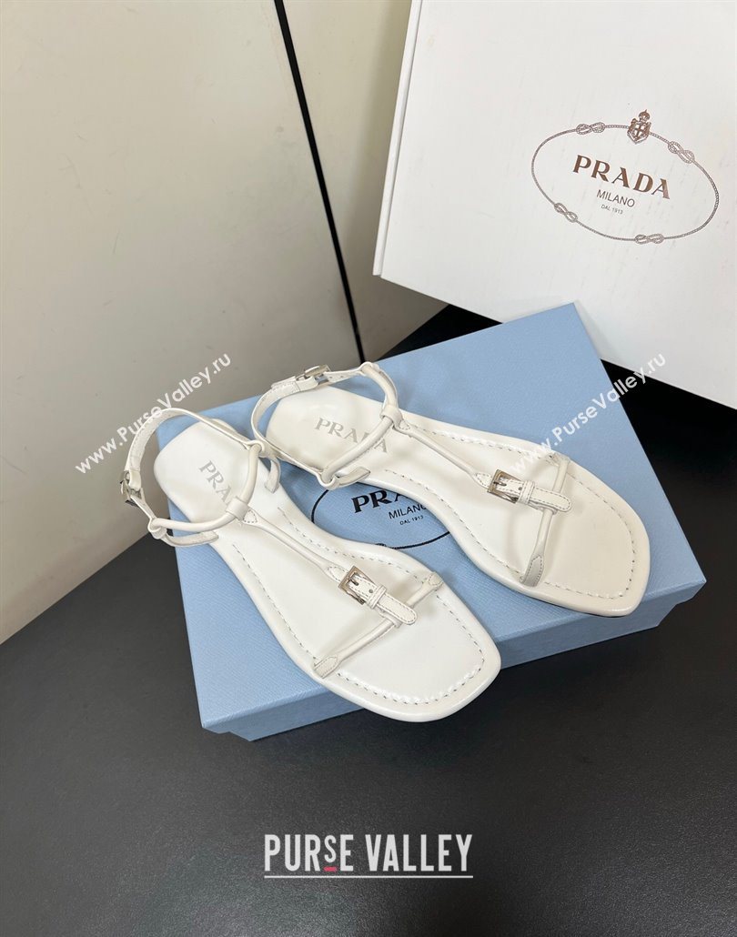 Prada Leather flat sandals with buckle White 2025 1Y503N (HQG-250603044)