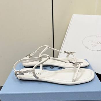 Prada Leather flat sandals with buckle White 2025 1Y503N (HQG-250603044)