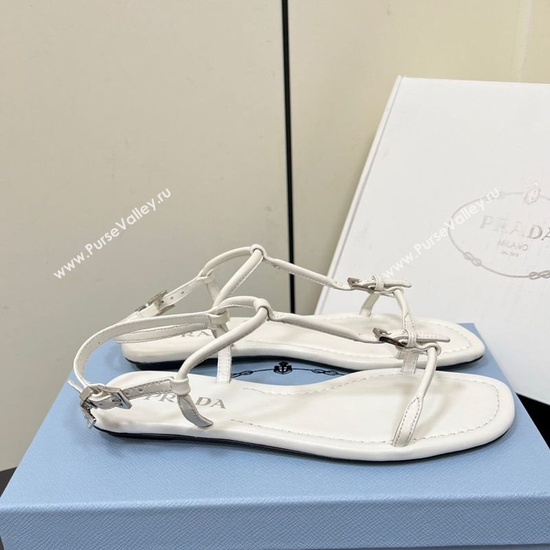 Prada Leather flat sandals with buckle White 2025 1Y503N (HQG-250603044)
