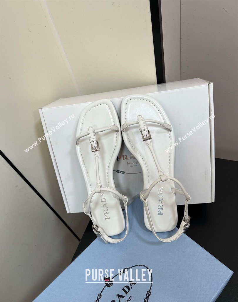 Prada Leather flat sandals with buckle White 2025 1Y503N (HQG-250603044)